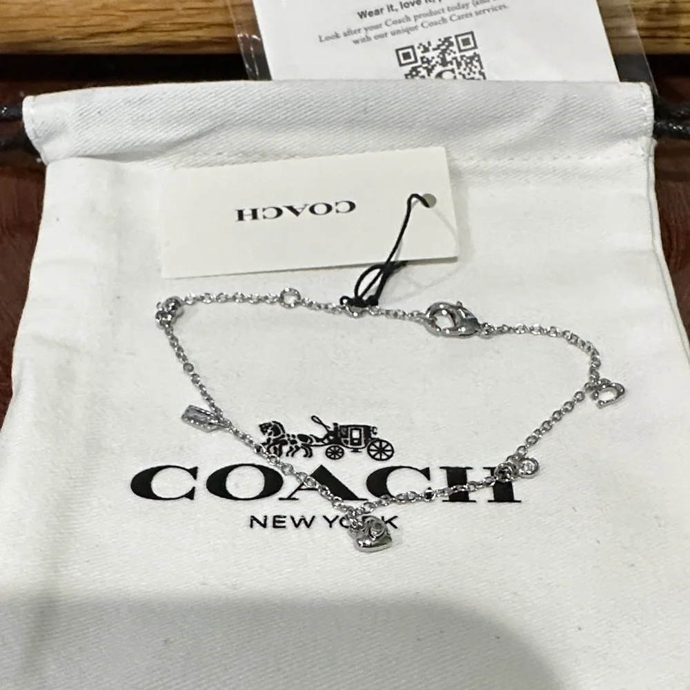 Coach Designer NEW Silver Tone Charm Bracelet with Bag